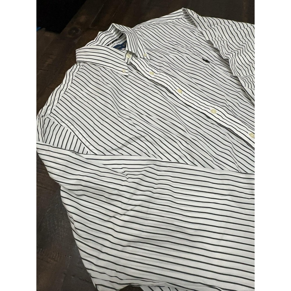 Ralph Lauren Shirt Mens 2XL White Stripe Long Sleeve Button Down Cotton Stretch